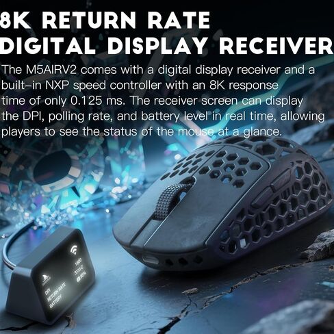 Darmoshark M5Air V2 Mini Fingertip Grasp Gaming Mouse Carbon Fiber,Tri-Mode 30K DPI PAW3950 Optical Sensor Lightweight 31g,8K Polling,Programmable Buttons,Computer Mouse for Laptop,PC,Windows in Kuwait