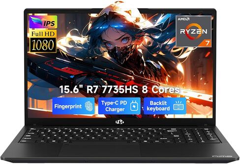 NIMO Thin & Light Gaming Laptop, 15.6" FHD IPS Display, AMD R7 7735HS(Up to 4.75 GHz, Beat i7-12650H) Computer with 16GB DDR5 RAM 512GB SSD, 180° Vewing, Radeon 680M, Portable for Business, College in Saudi Arabia
