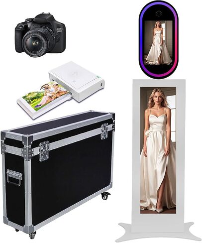 LCD Photo Booth with 13.3 inch Magic Mirror Photobooth Machine with RGB Light,APP Control,Touch Screen Photo Booth Selfie Station Shell Stand for Events (White, Photo Booth+Camera+Mini Printer) in Saudi Arabia