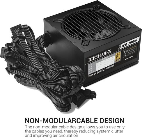 80plus Gold 750w Non-Modular Power Supply, with PFC Protection, 120mm Silent Fan Gaming PSU in Kuwait