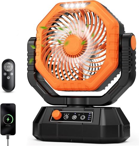 AJVV Camping Fan with Light, Remote and Oscillation, Battery Powered Hanging Tent Fan, Rechargeable Portable for Camp, Outdoor, Emergencies, Fishing, RV Travel, Jobsite in Kuwait