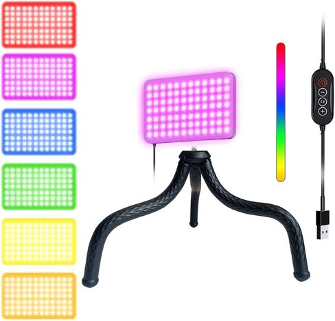 Fugetek RGB LED Video Light with Flexible Desktop Tripod, 77 RGB Beads, Wired Controller, USB Powered, Portable, 3200k-6500k, Streaming, TIK Tok, Photography in Kuwait