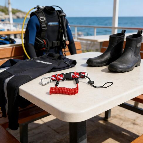 Diving Lanyard Heavy Duty Stainless Steel with Quick Release Buckle and Spring Coiled Strap Comfortable Wrist Fit for Scuba Gear and Flashlights Outdoor Dive Accessory in Kuwait