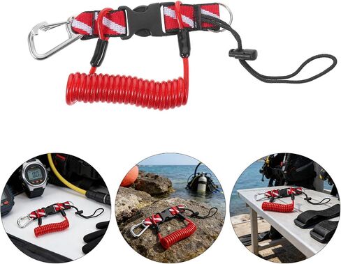 Diving Lanyard Heavy Duty Stainless Steel with Quick Release Buckle and Spring Coiled Strap Comfortable Wrist Fit for Scuba Gear and Flashlights Outdoor Dive Accessory in Kuwait