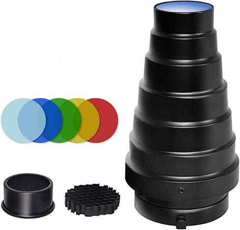 Soonpho Conical Snoot Kit for Speedlite Flash Accessories,Aluminium Alloy Snoot with Honeycomb Grid & 5pcs Color Gel Filters in Kuwait