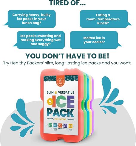 Healthy Packers Ice Packs for Lunch Boxes & Coolers | Slim Reusable 5-Pack in Kuwait