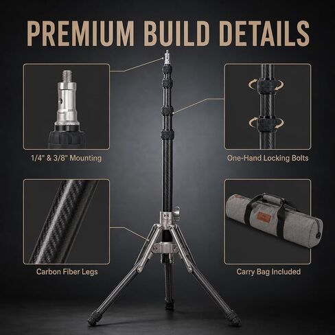 Harlowe CF250 Carbon Fiber Photography Light Stand, 8.2 ft, 8.82 lb Load in Kuwait