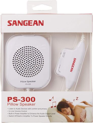 Sangean America, Inc. PS-100 Pillow 3.5mm Aux Portable Speaker, White, One Size in Kuwait