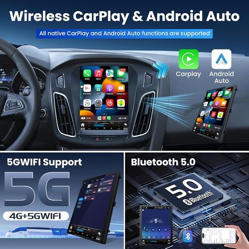 [8Core 4G+64G] Car Radio for Ford Focus 2012-2018: 9.7" HD Touchscreen Stereo with Wireless CarPlay Android Auto 5GWiFi GPS Bluetooth FM AM 48EQ SWC, 1080P Backup Camera in Kuwait