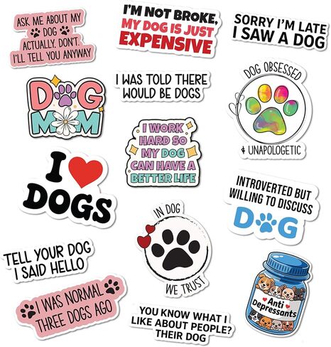 Dog Mom Stickers for Laptops, Bottles & More – Cute, Funny Dog Stickers with White PVC and Glossy Designs - Waterproof Decals for Outdoor Use - Pack of 14 PCS in Saudi Arabia