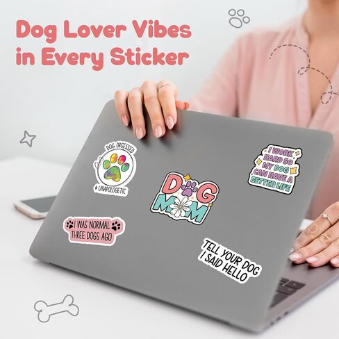 Dog Mom Stickers for Laptops, Bottles & More – Cute, Funny Dog Stickers with White PVC and Glossy Designs - Waterproof Decals for Outdoor Use - Pack of 14 PCS in Saudi Arabia