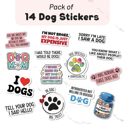 Dog Mom Stickers for Laptops, Bottles & More – Cute, Funny Dog Stickers with White PVC and Glossy Designs - Waterproof Decals for Outdoor Use - Pack of 14 PCS in Saudi Arabia