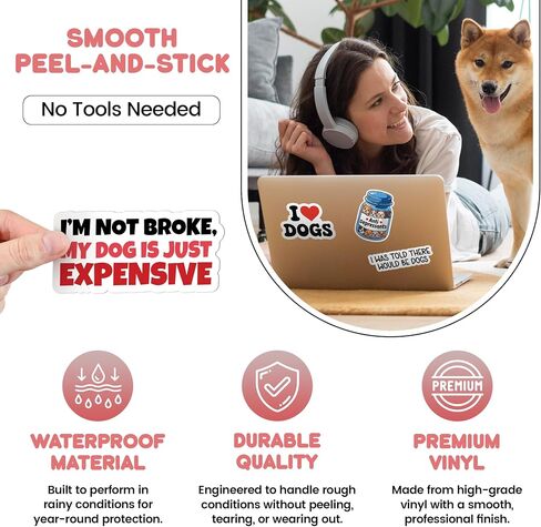 Dog Mom Stickers for Laptops, Bottles & More – Cute, Funny Dog Stickers with White PVC and Glossy Designs - Waterproof Decals for Outdoor Use - Pack of 14 PCS in Saudi Arabia