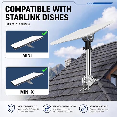 Starlink Mini/MiniX Roof Mount, 430 Stainless Steel Pole, Aluminum Adapter in Kuwait