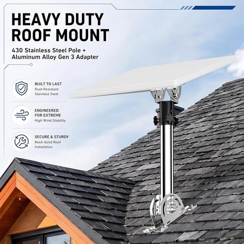 Starlink Mini/MiniX Roof Mount, 430 Stainless Steel Pole, Aluminum Adapter in Kuwait
