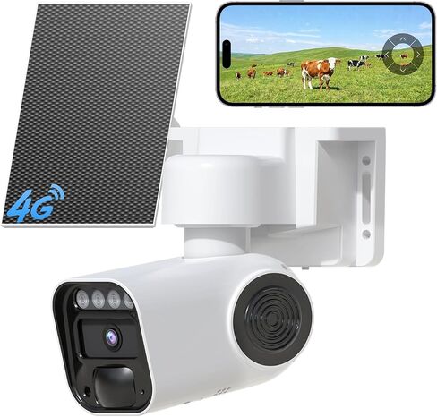 4G LTE Cellular Security Cameras, Solar Powered, No WiFi Needed, Outdoor Wireless, Built-in eSIM Card, Color Night Vision, 2K PTZ Live View, Motion Detection, 2-Way Audio in Kuwait