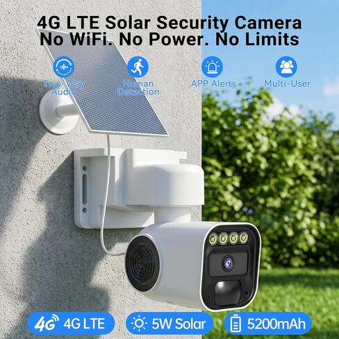 4G LTE Cellular Security Cameras, Solar Powered, No WiFi Needed, Outdoor Wireless, Built-in eSIM Card, Color Night Vision, 2K PTZ Live View, Motion Detection, 2-Way Audio in Kuwait