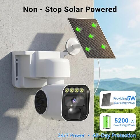 4G LTE Cellular Security Cameras, Solar Powered, No WiFi Needed, Outdoor Wireless, Built-in eSIM Card, Color Night Vision, 2K PTZ Live View, Motion Detection, 2-Way Audio in Kuwait