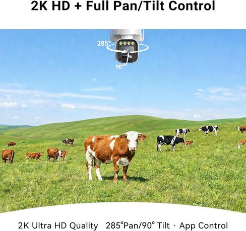4G LTE Cellular Security Cameras, Solar Powered, No WiFi Needed, Outdoor Wireless, Built-in eSIM Card, Color Night Vision, 2K PTZ Live View, Motion Detection, 2-Way Audio in Kuwait