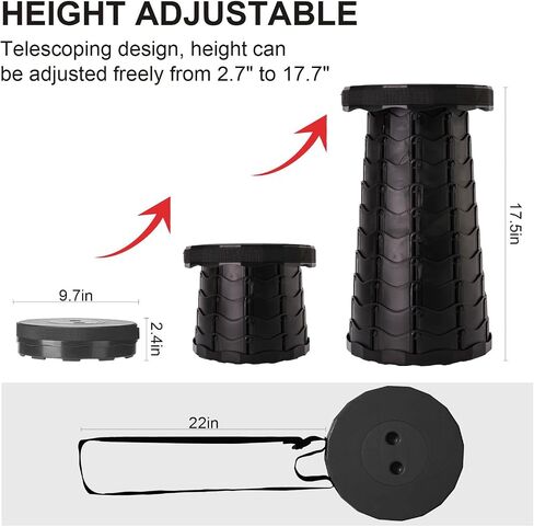 Doseno Upgraded Collapsible Stool, Lightweight But Sturdy, Portable Retractable Folding Telescoping Foldable Camping Stool for Adults Outdoor Fishing Hiking Travel BBQ in Saudi Arabia