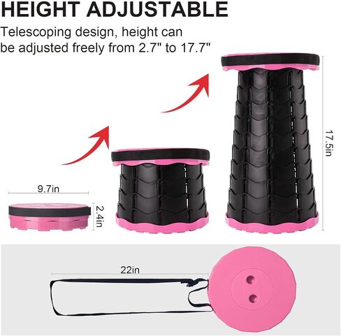 Doseno Upgraded Collapsible Stool, Lightweight But Sturdy, Portable Retractable Folding Telescoping Foldable Camping Stool for Adults Outdoor Fishing Hiking Travel BBQ in Saudi Arabia