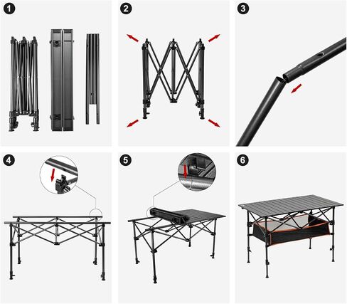 Night Cat Camping Table with Storage Basket Foldable Picnic Table for Outdoor Indoor Lightweight Rustless Adjustable Height 1.7-3ft BBQ Garden Backyard 37x22in in Kuwait