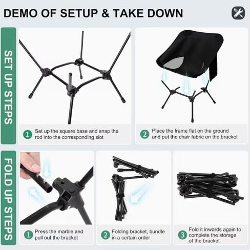 HomeBeyond Ultralight Folding Camping Chair, Compact Portable Backpacking Chair with 330 lbs Capacity, Quick Setup Triangle Structure for Hiking, Beach, Outdoor Adventures in Saudi Arabia
