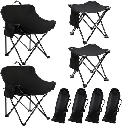2 Pack Portable Ultralight Folding Camping Chair and 2 Pack Folding Camping Stools with Carry Bag for Outdoor Hiking Fishing Mountaineering Lawn Picnic Beach Travel(Black) in Saudi Arabia