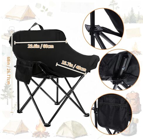 2 Pack Portable Ultralight Folding Camping Chair and 2 Pack Folding Camping Stools with Carry Bag for Outdoor Hiking Fishing Mountaineering Lawn Picnic Beach Travel(Black) in Saudi Arabia