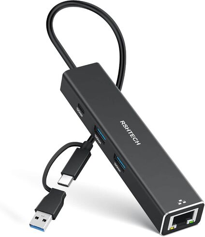 RSHTECH USB to Ethernet Adapter, 4-Port USB 3.2 Hub with Gigabit Ethernet in Kuwait