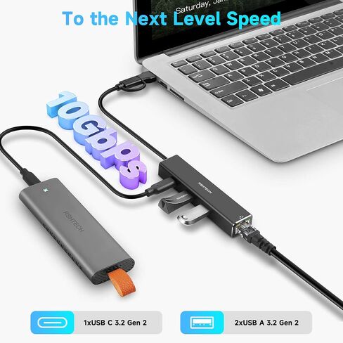 RSHTECH USB to Ethernet Adapter, 4-Port USB 3.2 Hub with Gigabit Ethernet in Kuwait