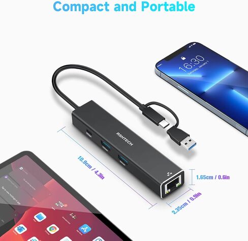 RSHTECH USB to Ethernet Adapter, 4-Port USB 3.2 Hub with Gigabit Ethernet in Kuwait