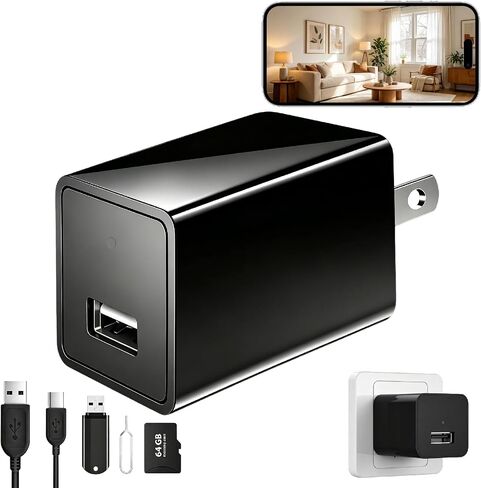 Charger Camera, Wireless Plug-in Full HD 1080P Video Small Camera, Mini Indoor Surveillance Camera with Motion Detection & Loop Recording 64GB Card for Home Security, Room, Pet, Baby in Saudi Arabia