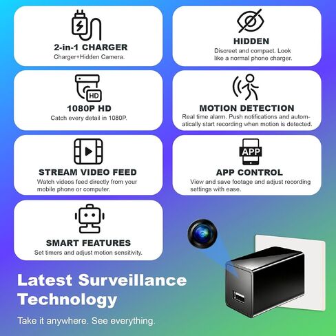 Charger Camera, Wireless Plug-in Full HD 1080P Video Small Camera, Mini Indoor Surveillance Camera with Motion Detection & Loop Recording 64GB Card for Home Security, Room, Pet, Baby in Saudi Arabia