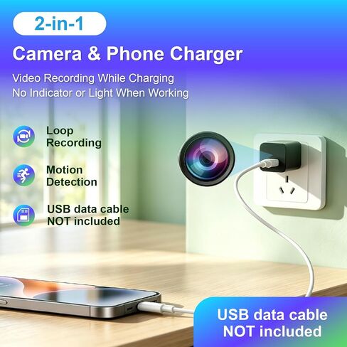 Charger Camera, Wireless Plug-in Full HD 1080P Video Small Camera, Mini Indoor Surveillance Camera with Motion Detection & Loop Recording 64GB Card for Home Security, Room, Pet, Baby in Saudi Arabia