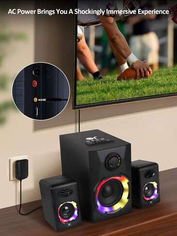 OR O R O W OROW Computer Speakers,40W PC Speakers with Subwoofer,Gaming Speakers with Bass,AC Powered,Support Bluetooth&SD&USB Play, 2.1 Multimedia Speakers System with RGB Light (Black) in Kuwait
