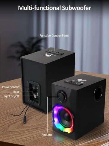 OR O R O W OROW Computer Speakers,40W PC Speakers with Subwoofer,Gaming Speakers with Bass,AC Powered,Support Bluetooth&SD&USB Play, 2.1 Multimedia Speakers System with RGB Light (Black) in Kuwait