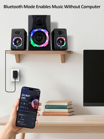 OR O R O W OROW Computer Speakers,40W PC Speakers with Subwoofer,Gaming Speakers with Bass,AC Powered,Support Bluetooth&SD&USB Play, 2.1 Multimedia Speakers System with RGB Light (Black) in Kuwait