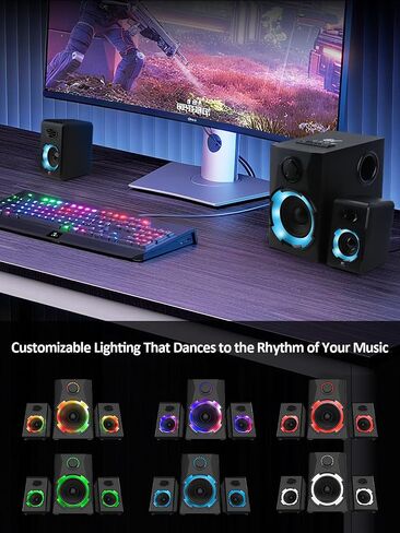 OR O R O W OROW Computer Speakers,40W PC Speakers with Subwoofer,Gaming Speakers with Bass,AC Powered,Support Bluetooth&SD&USB Play, 2.1 Multimedia Speakers System with RGB Light (Black) in Kuwait