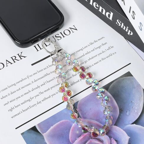 Heliltd 2PCS Crystal Beaded Phone Wrist Strap with Patch, Phone Charm Lanyard Amber Black Wristlet Anti Drop Phone Strap Cute Keychain Wristlet for Women for Daily Use Travel Gift in Kuwait
