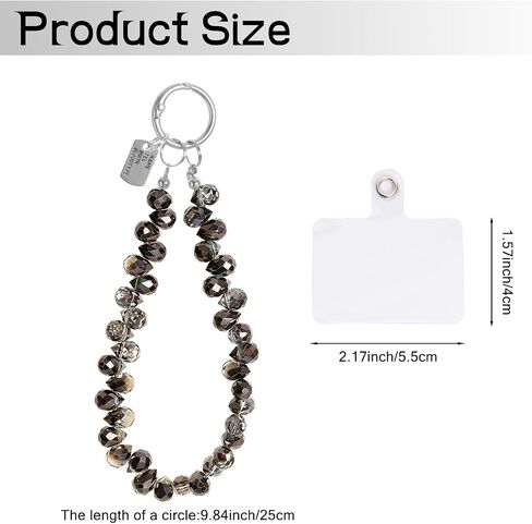 Heliltd 2PCS Crystal Beaded Phone Wrist Strap with Patch, Phone Charm Lanyard Amber Black Wristlet Anti Drop Phone Strap Cute Keychain Wristlet for Women for Daily Use Travel Gift in Kuwait