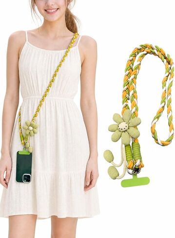 Woven Flower Phone Lanyard for Women Anti-Theft Phone Strap Crossbody Universal Phone Neck Lanyard Travel in Kuwait