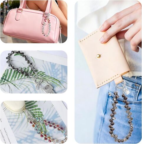 Heliltd 2PCS Crystal Beaded Phone Wrist Strap with Patch, Phone Charm Lanyard Amber Black Wristlet Anti Drop Phone Strap Cute Keychain Wristlet for Women for Daily Use Travel Gift in Kuwait