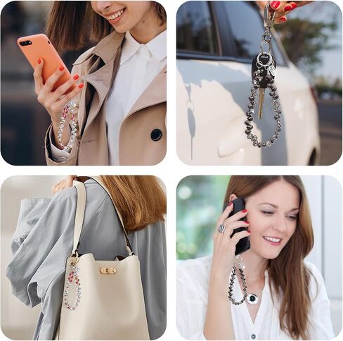 Heliltd 2PCS Crystal Beaded Phone Wrist Strap with Patch, Phone Charm Lanyard Amber Black Wristlet Anti Drop Phone Strap Cute Keychain Wristlet for Women for Daily Use Travel Gift in Kuwait