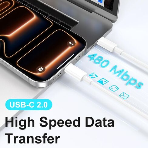 3ft USBC to USBC Cable, 2Pack 3A USB C to C Cable Fast Charging Cord Carplay Type C to Type C Cable for iPhone 17 16 15 Pro Max, MacBook, Samsung Galaxy White in Kuwait