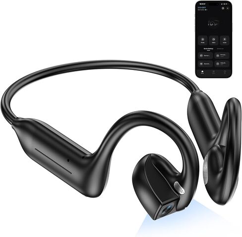 BEARTAIN E12 Bone Conduction Headphones with Camera, Hand-Free POV Camera Headphones, AI Functions, IP54 Waterproof, Bluetooth Open-Ear Wireless Sports Headset for Running Cycling with APP in Saudi Arabia