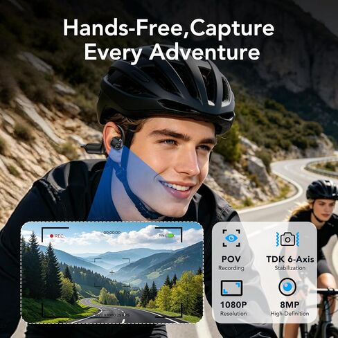 BEARTAIN E12 Bone Conduction Headphones with Camera, Hand-Free POV Camera Headphones, AI Functions, IP54 Waterproof, Bluetooth Open-Ear Wireless Sports Headset for Running Cycling with APP in Saudi Arabia