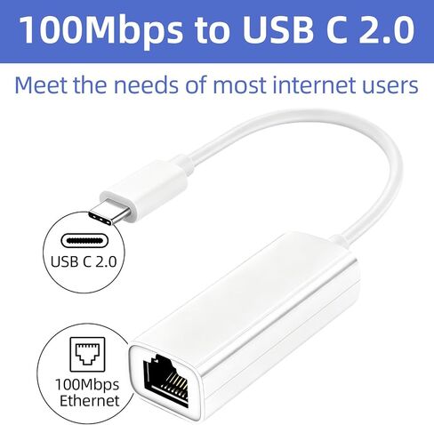 Ethernet to USB C,USB C to Ethernet Adapter,100Mbps to USB C 2.0,Network Adapter for Laptop Computer,Desktop Computer,MacBook Pro in Saudi Arabia