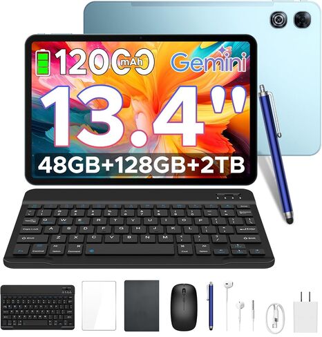 P13 Android Tablet,13.4 Inch 2.4K 120Hz Android 16 Tablet with Gemini AI, 48GB RAM 128GB ROM, 12000mAh Battery,Widevine L1,13MP + 8MP Camera, Dual Speakers, Tablet with Keyboard, Pen Case-Gray in Kuwait