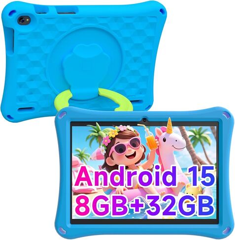 Android 15 Kids Tablet with Case, 10 inch Tablet for Kids, 8GB RAM 32GB ROM 1TB Expand, 6000mAh Long Battery, HD IPS Screen, Dual Camera, Parental Control, Educational Tablets, Pink in Kuwait
